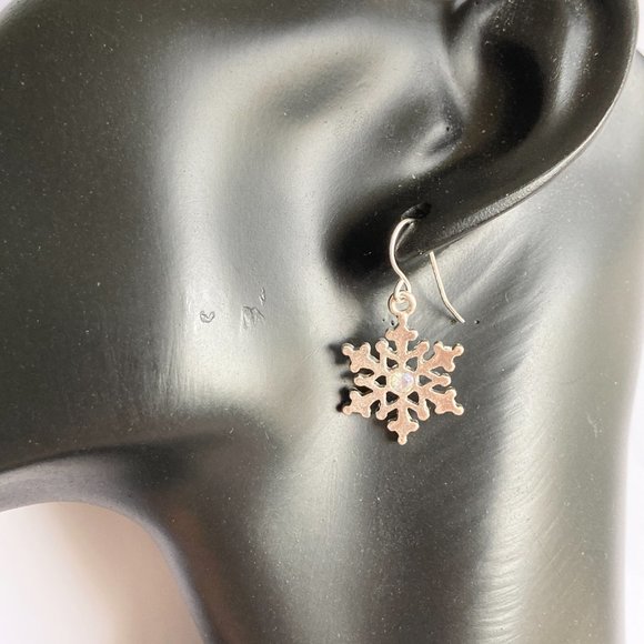 Snowflake Earrings Silver Plated AB Crystals Christmas Winter Snow Holiday X-Mas - Picture 6 of 12